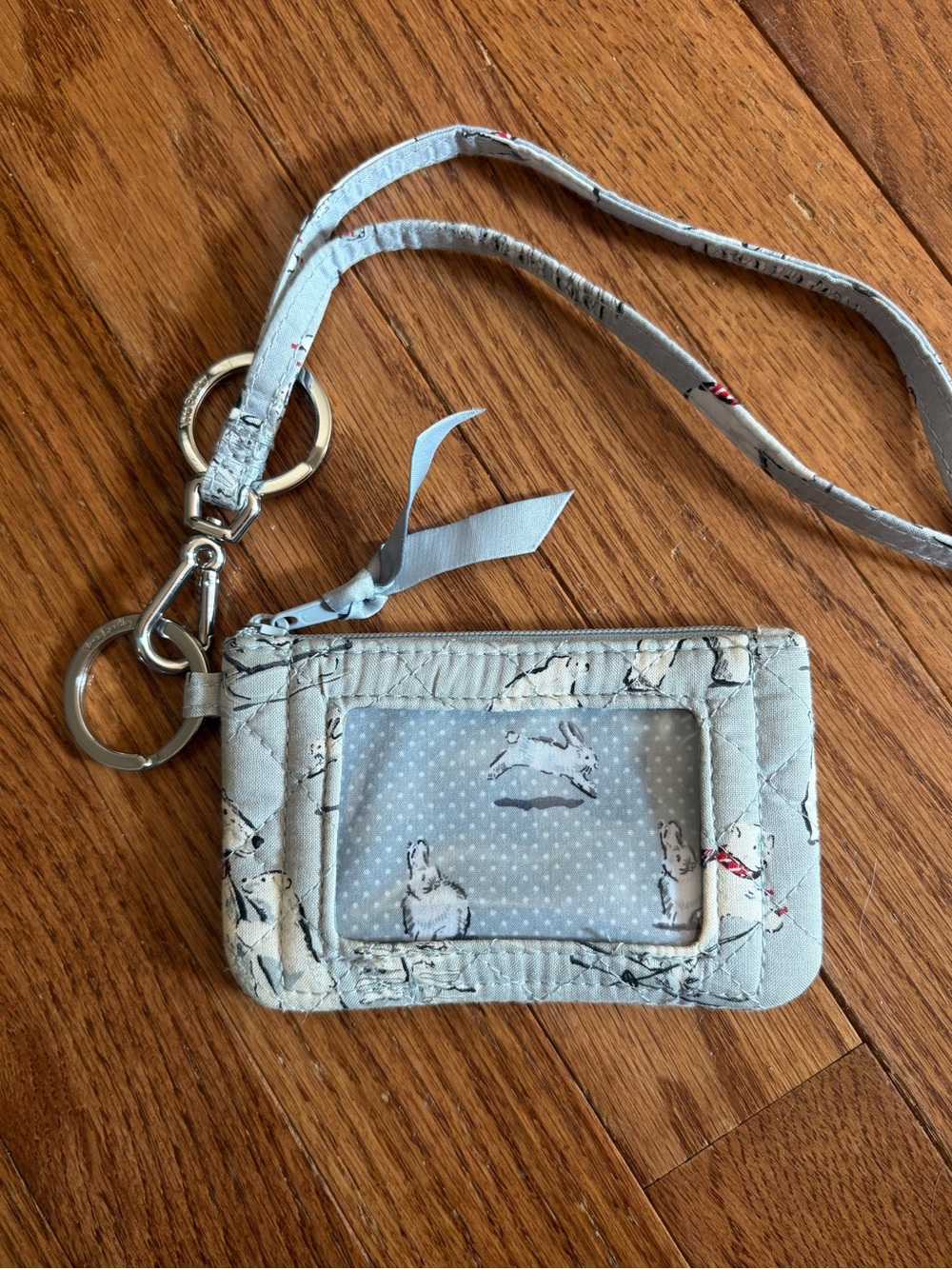 Vera Bradley Light Blue "Beary Merry" ID Card Holder Wallet w/ Lanyard